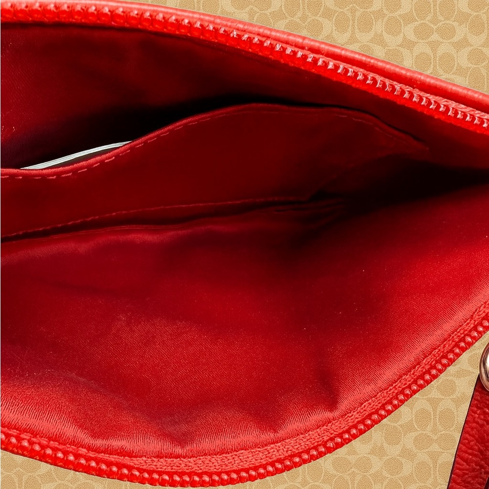 COACH Park Leather Medium Wristlet | Red & Silver | NWOT | MSRP $110 | 9” x 5” - Picture 5 of 6